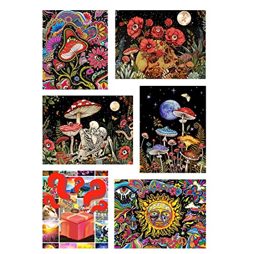 6 Pack Diamond Painting Kits For Adults - Mushroom Flower Butterfly Skeleton Moon Diy 5D Diamond Art Kits Full Drill Diamond Dots Paintings With Diamonds Gem Art And Crafts Home Decor 12X16Inch #TOP2