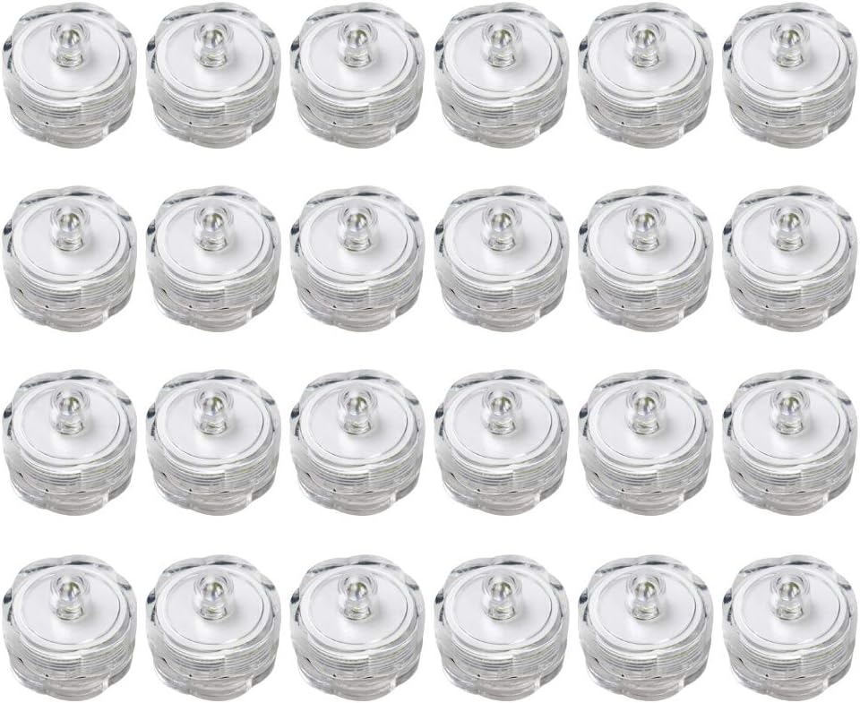 Submersible Waterproof Wedding Underwater Tea Light Sub LED Light for Decoration Wedding Party Bar etc.White (Pack of 24)