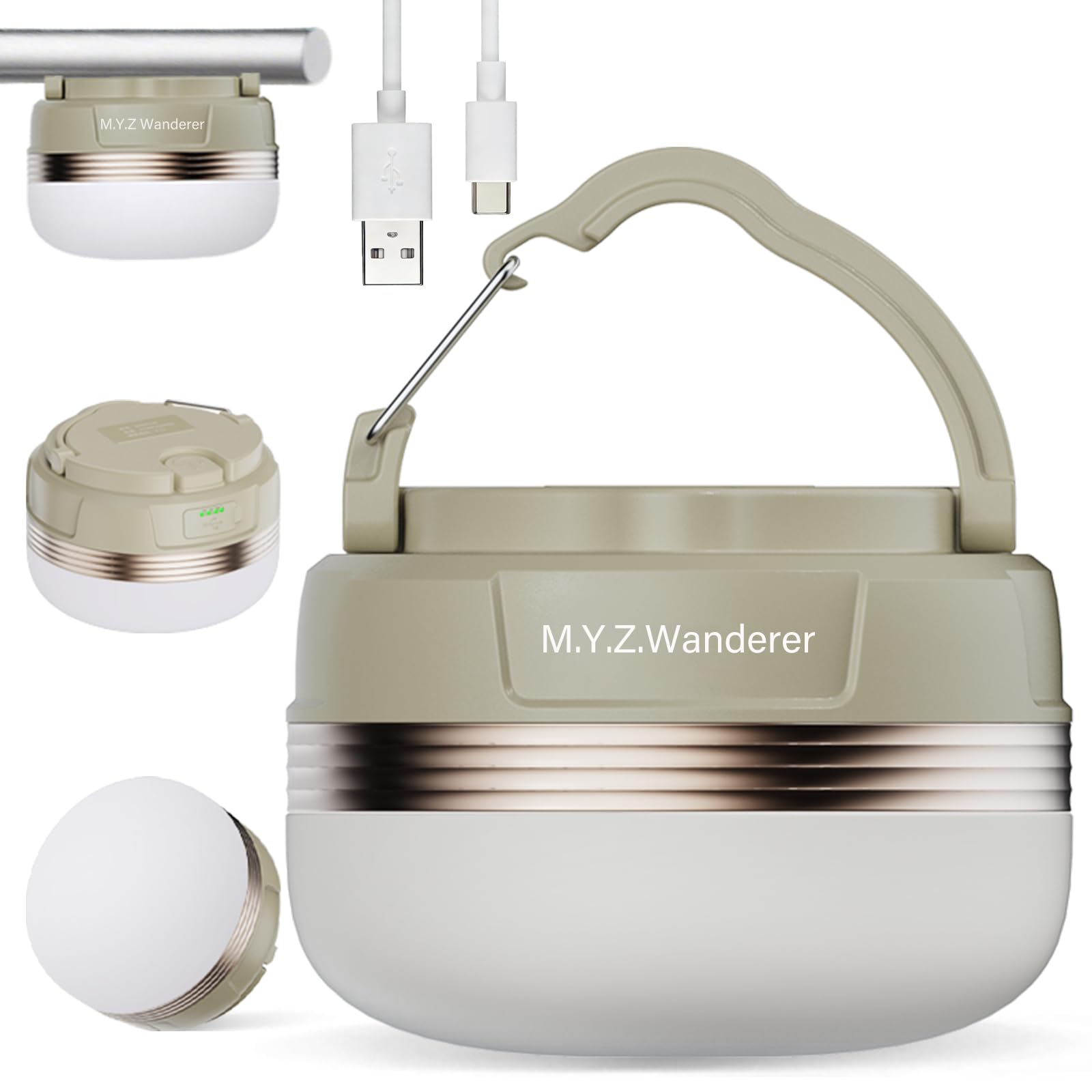 Lanterna portatile da campeggio a LED, ricaricabile, 4 modalità di illuminazione, power bank, con base magnetica, torcia elettrica per campeggio, escursionismo, pesca, uragano, emergenza