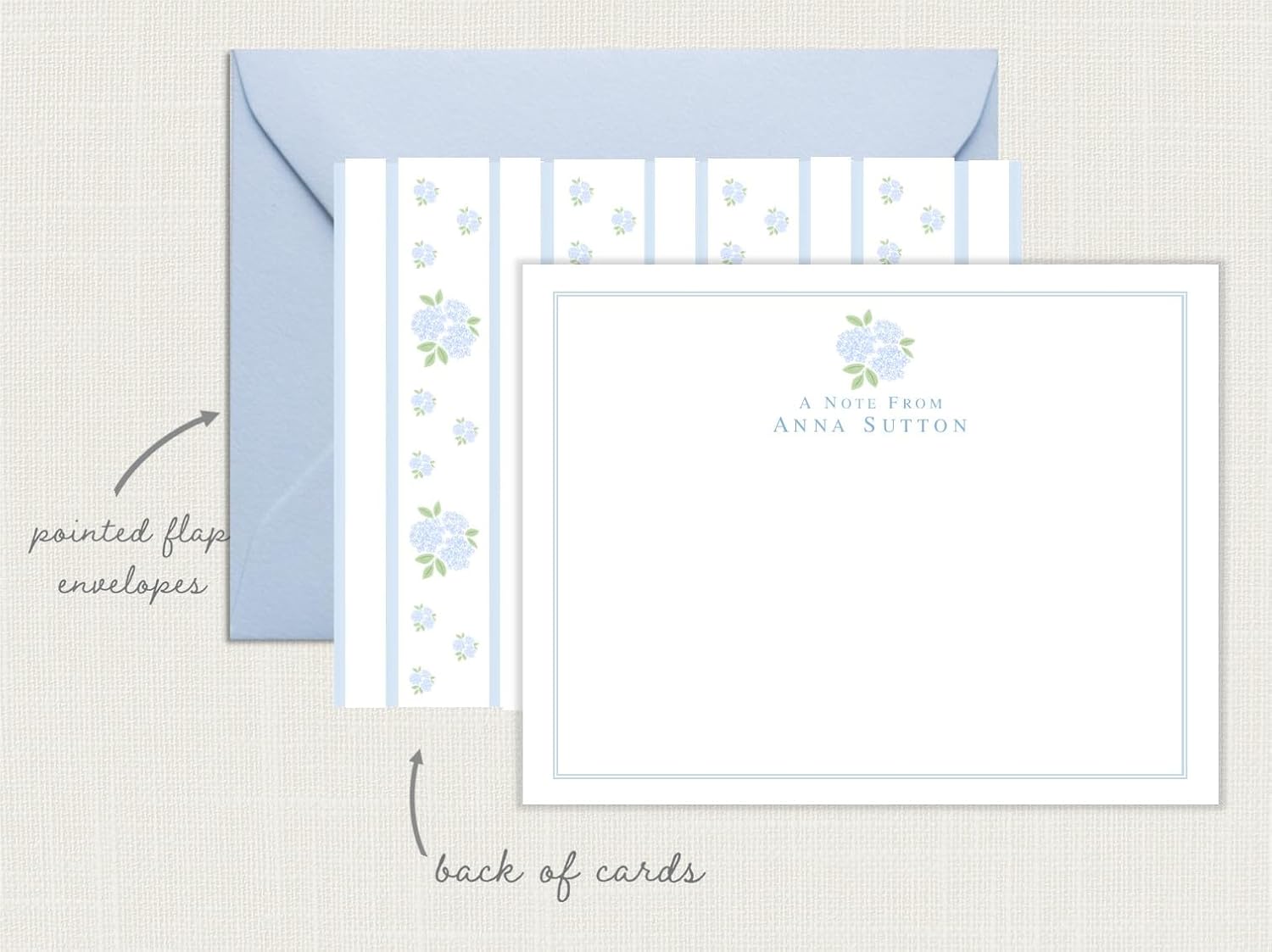 Co - Personalized Hydrangea Stationery Paper, Blue Hydrangea Stationery Set, Floral Cards with Envelopes, Hydrangea Wedding, Hydrangea Baby Shower AS-2305