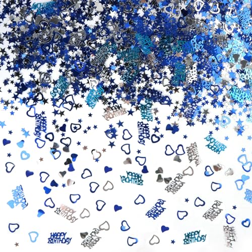 RUNEAY 3200Pcs Confettis Happy Birthday - Décoration de Table Anniversaire Bleu Argenté