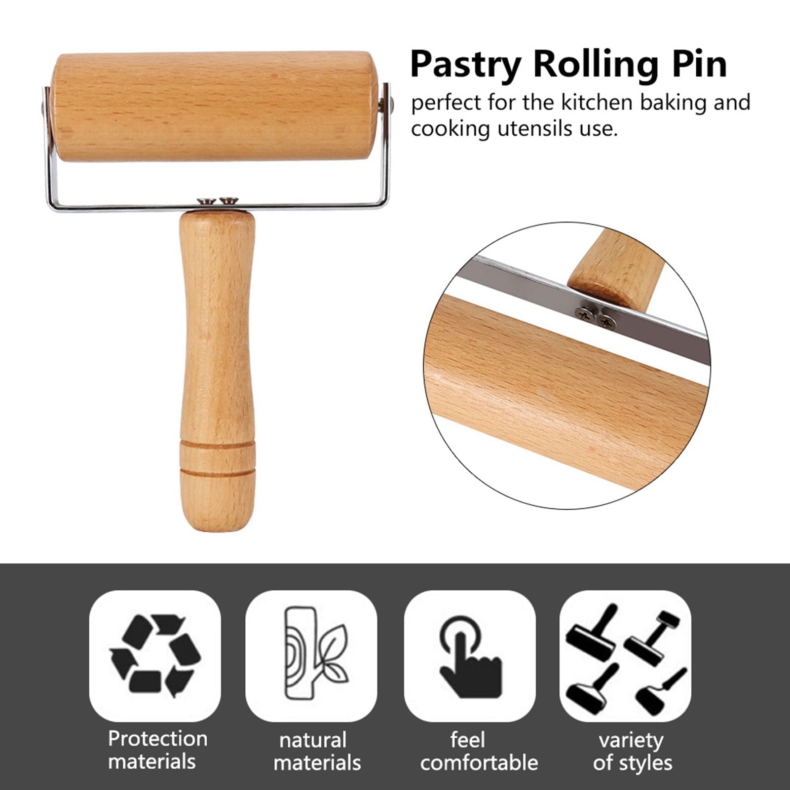Rodillo pequeño de madera, rodillo de madera para pizza, antiadherente, tipo T, para cocina, prensa de masa de pizza, 4.7 x 6.5 in 3