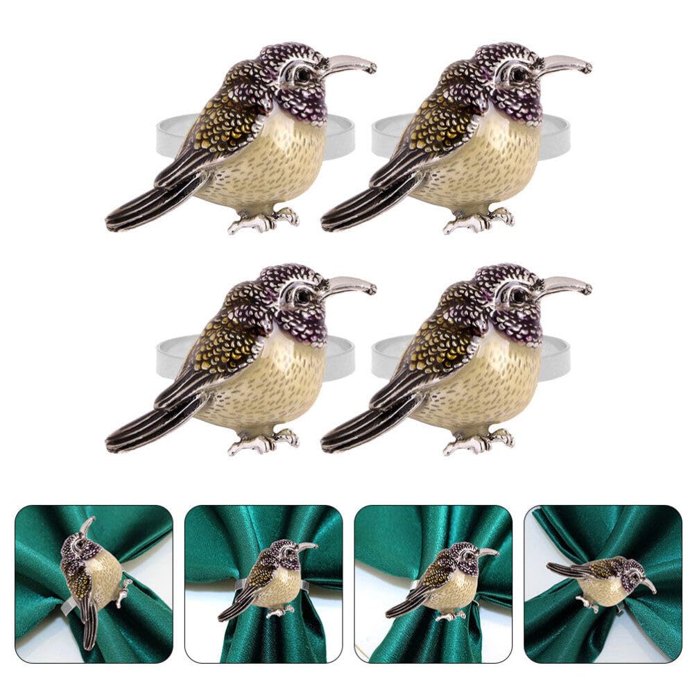 ABOOFAN 4pcs Bird Napkin Rings Wedding Napkin Rings Rustic Dinner Napkin Holder Bird Napkin Buckles Easter Serviette Rings - Image 4