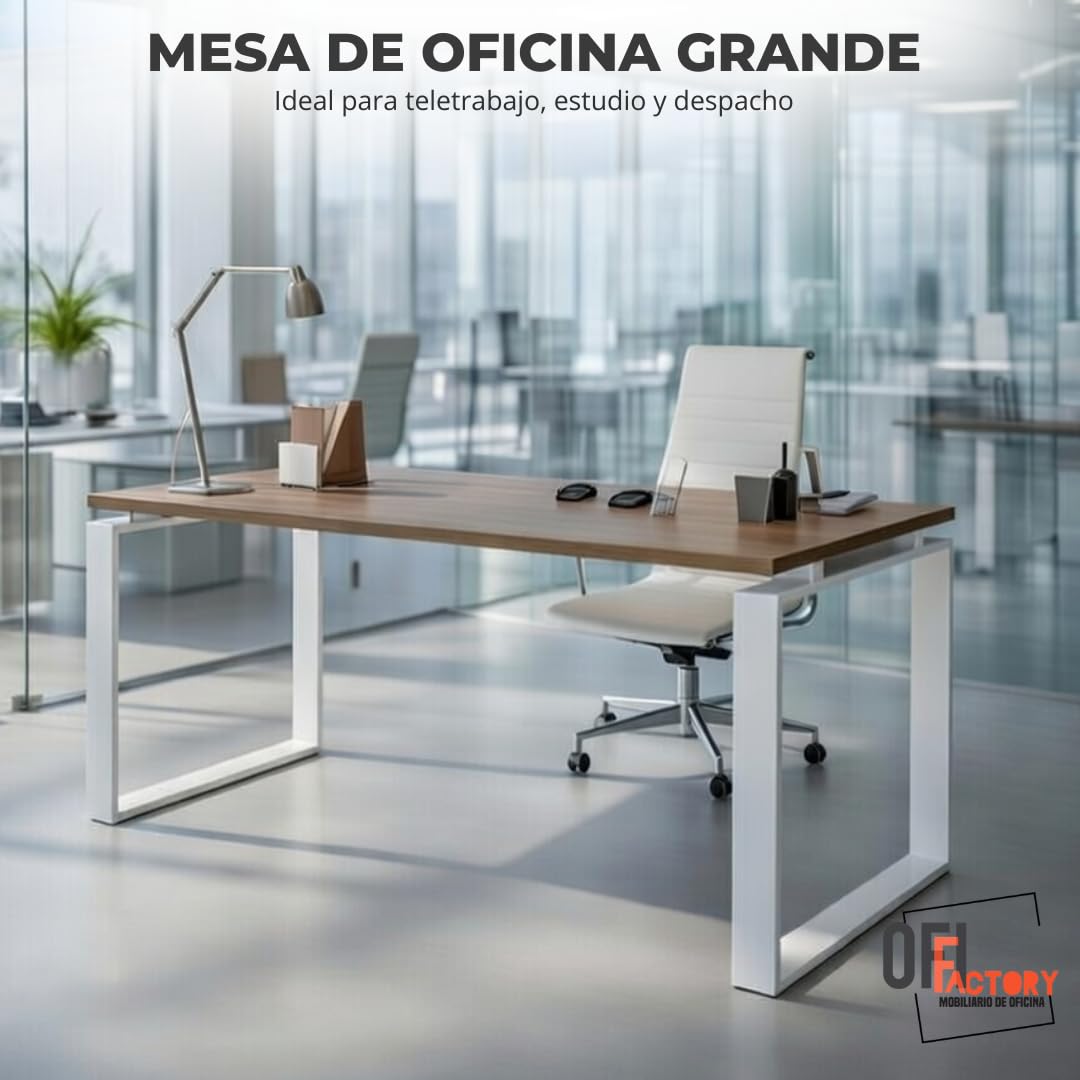 OFIFACTORY Mesa Oficina Profesional | Escritorio Madera con Tablero de Melamina 25 mm para Despacho, Teletrabajo, Ordenador o Estudio | Mesa Ordenador Escritorio Grande (140X80, Nogal)