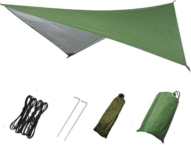 Azarxis Hammock Camping Tarp Rain Fly, Waterproof Tent Footprint Shelter Canopy Sunshade Cloth Picnic Mat for Outdoor Awning Hiking Beach Backpacking - Included Guy Lines & Stakes (Green)
