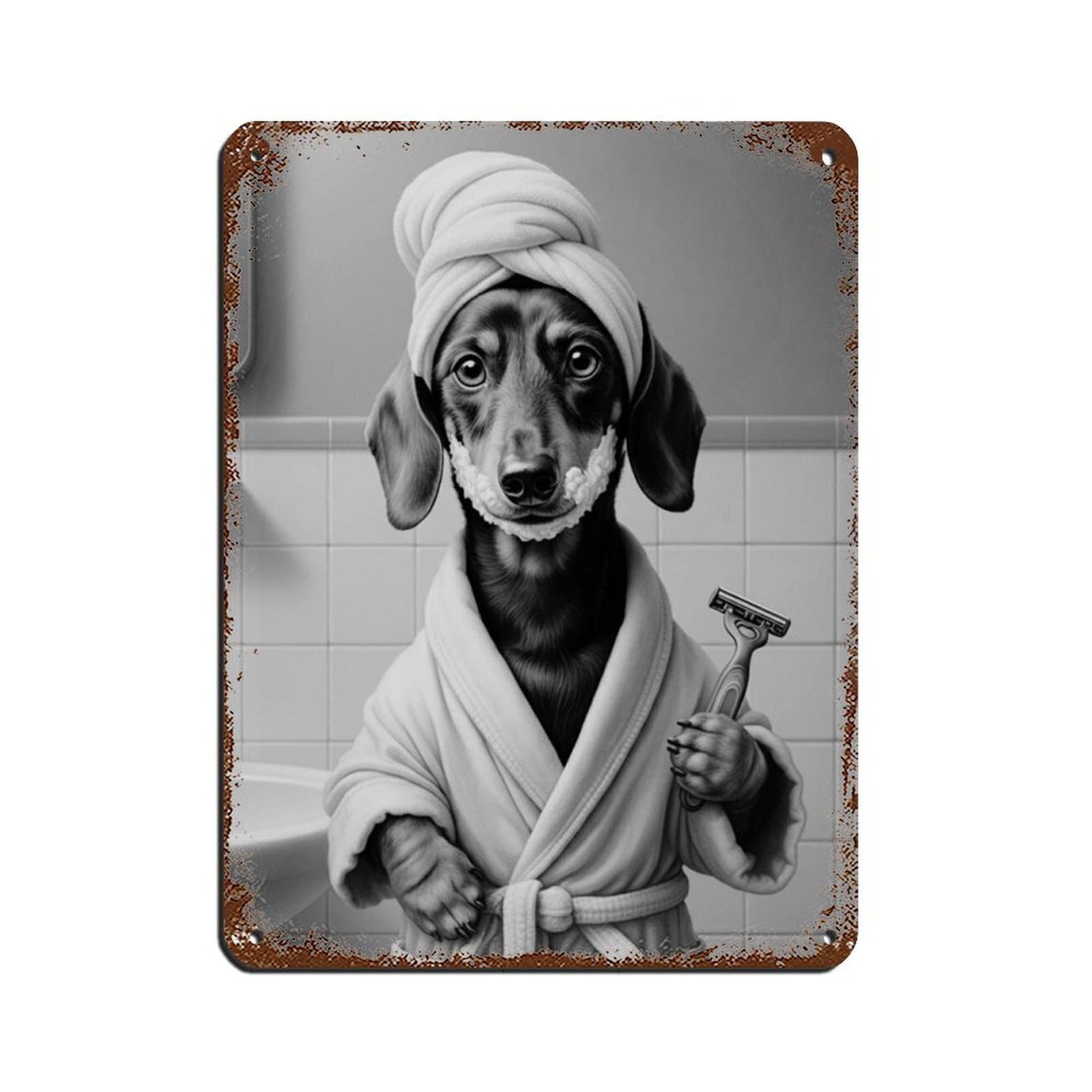 Dachshund Dog Bathroom Art (2) Retro Poster Metal Tin Sign Chic Art Retro Iron Painting Bar People Cave Cafe Family Garage Poster Wall Decoration 12x16inch(30x40cm)
