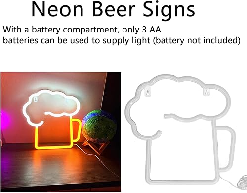 Miniatura 2 de Letreros de cerveza de neón, funcionan con pilas y alimentadas por USB, decoración de pared para el hogar, decoración de cerveza amarilla y blanca