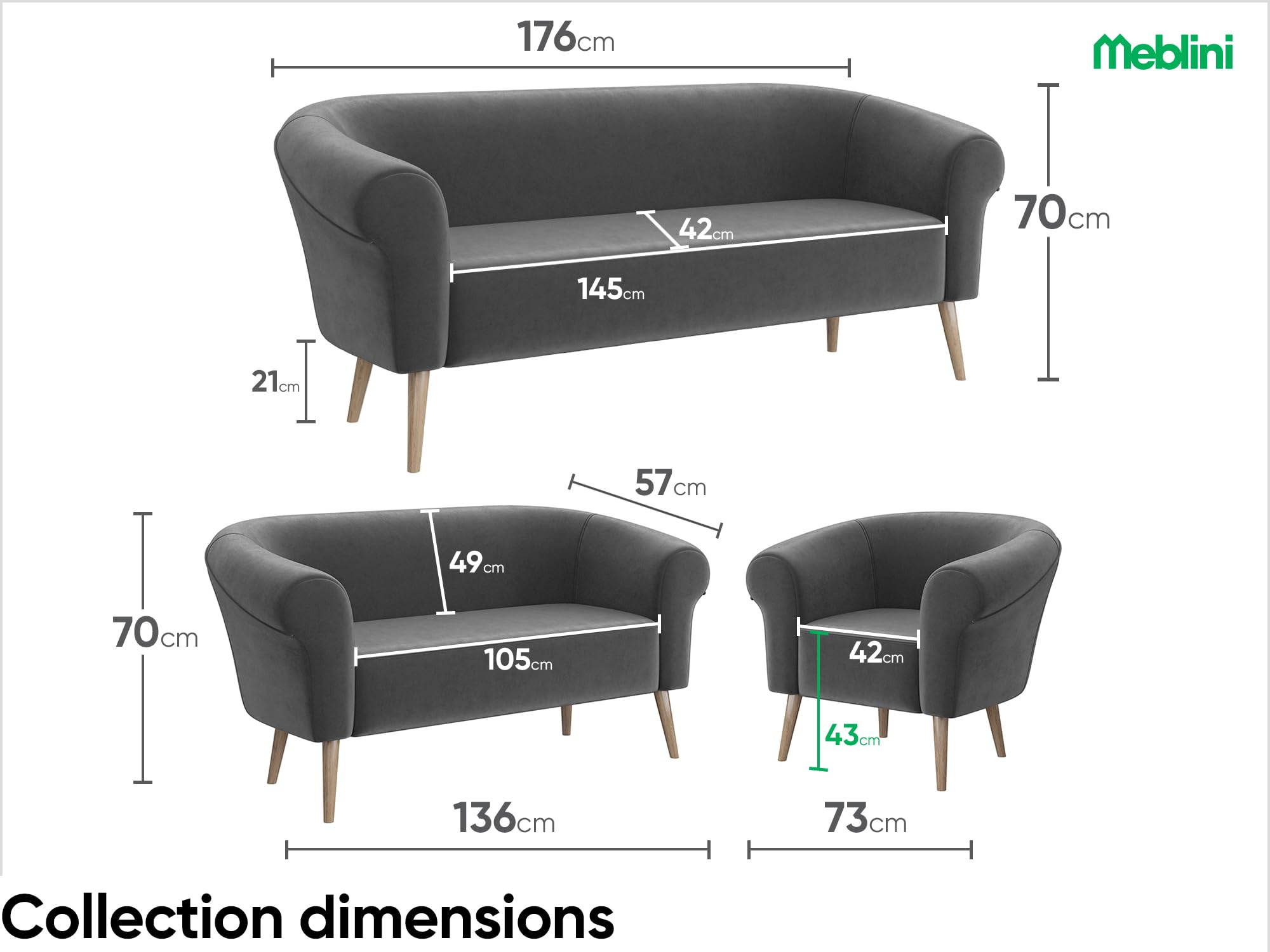 MEBLINI Mini Sofa 2-Sitzer für Wohnzimmer - Mini Lounge für Zwei Personen - Küchensofa - Sofa Klein - Emilia - 2 - Dunkelgrau Samt