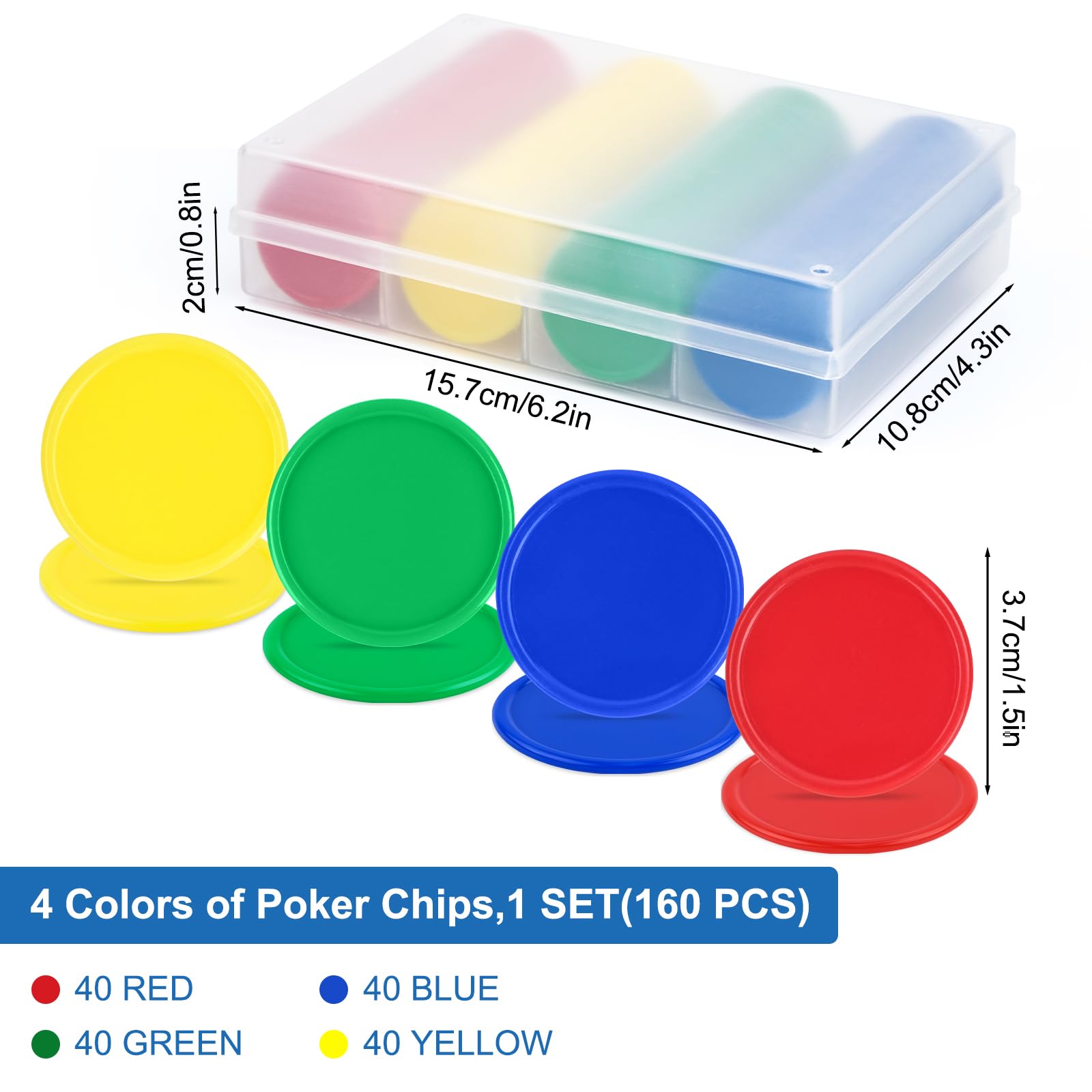 Set da Poker Chips Poker in plastica, 160 Fiches Poker, Gettoni di Gioco, Gettoni del Casinò, Gettoni di Bingo, Set di Chip da Poker con Scatola per Contare Matematica Apprendimento