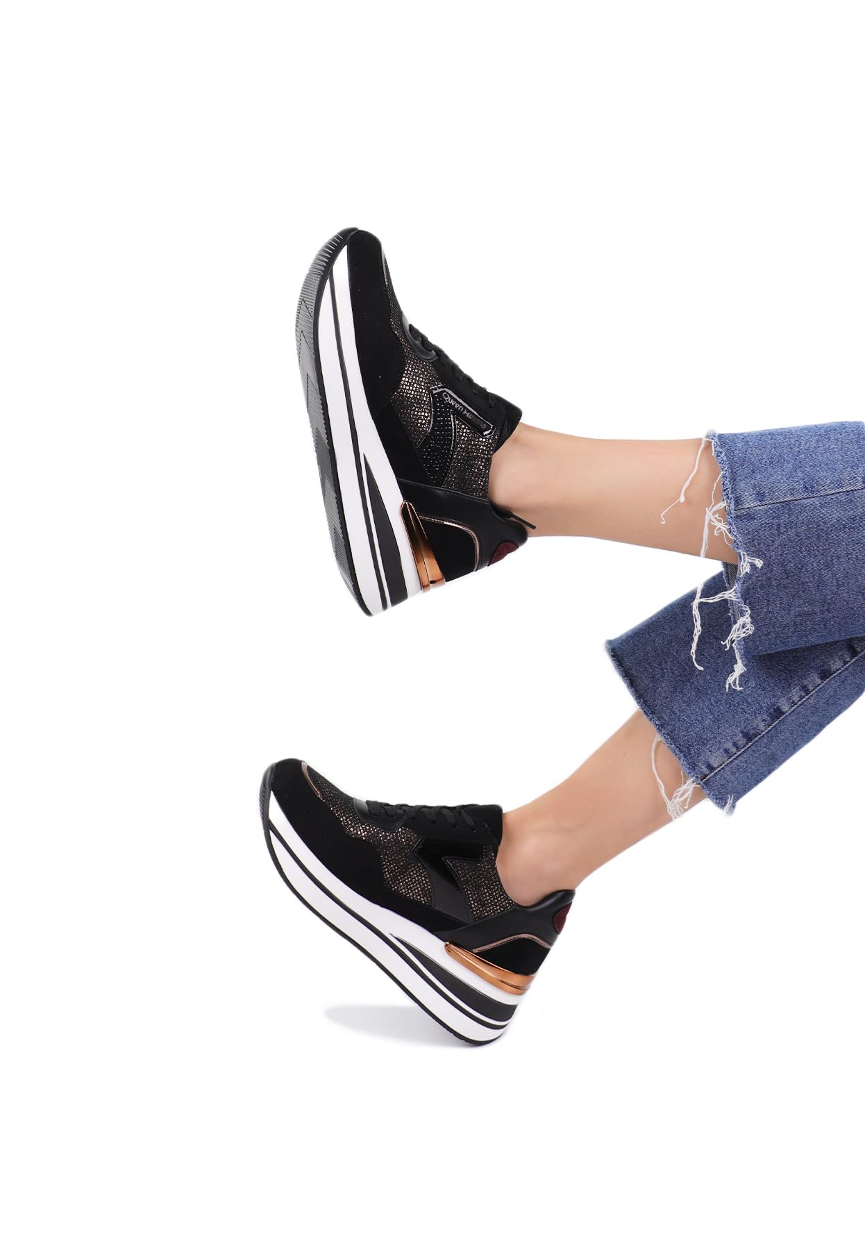 QUEEN HELENA Scarpe da Ginnastica con Zeppa Sneakers Alte Platform Donna X29-30