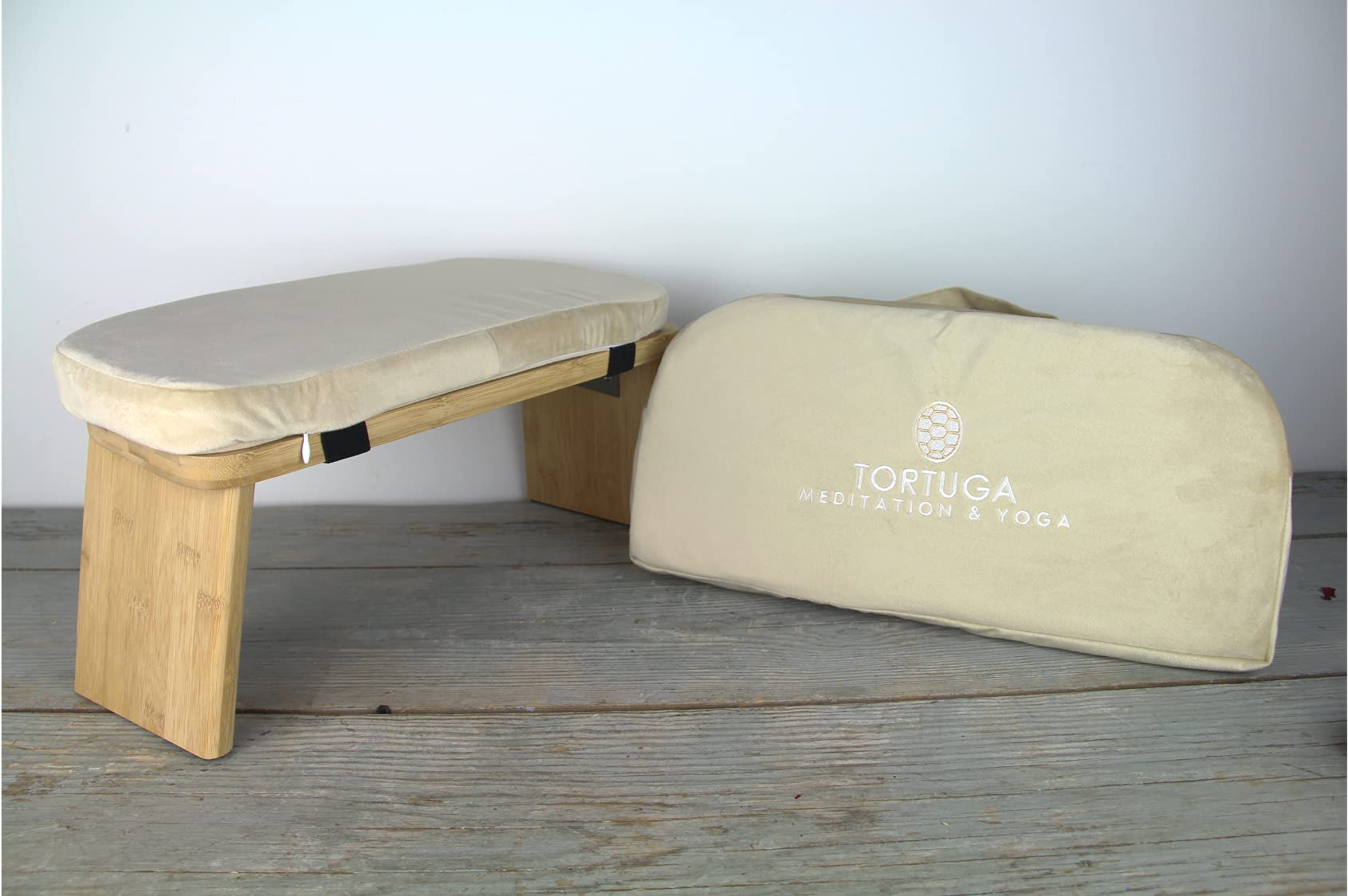 Tortuga - Banc de méditation - 100% Bambou Biologique - 46x18x15cm - Crème - Pack Complet: Sac de Transport, Coussin Confortable - Tabouret de méditation Ergonomique Pliable - Améliore la Posture