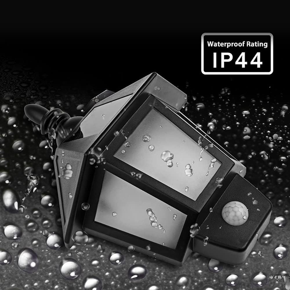 The solar outdoor wall lamp with water droplets on its surface, illustrating its IP44 waterproof rating.