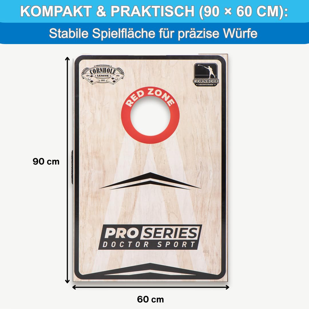 Profi Series Cornhole Doppel Komplett - 2X 90x60cm inkl. 8 Bean Bags - Amerikanisches Cornhole 13kg - 400 Gram Bean Bags- 15x15 cm- und Tragetasche