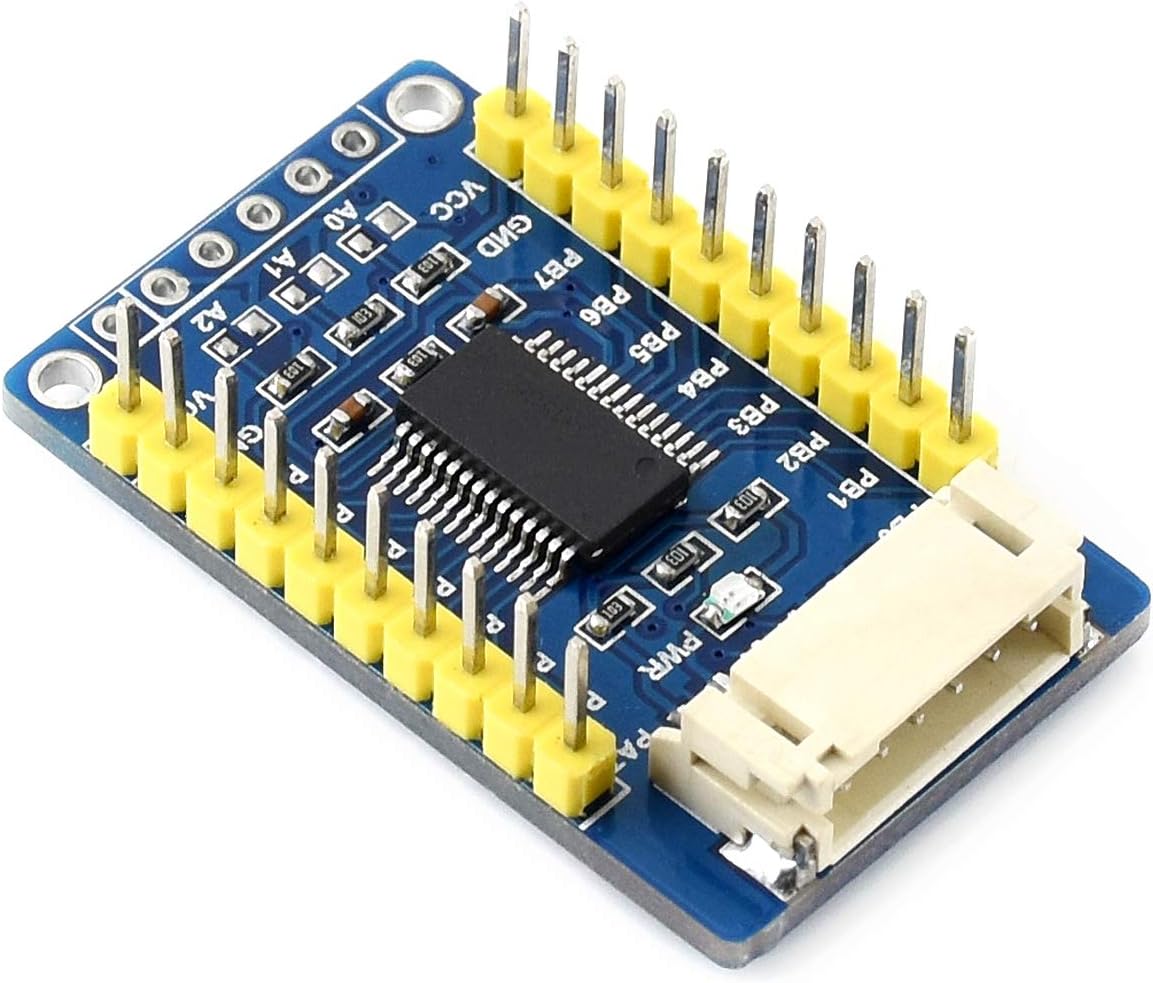 ເທິງ view of MCP23017 board showing VCC, GND, SDA, SCL pins and I/O ports