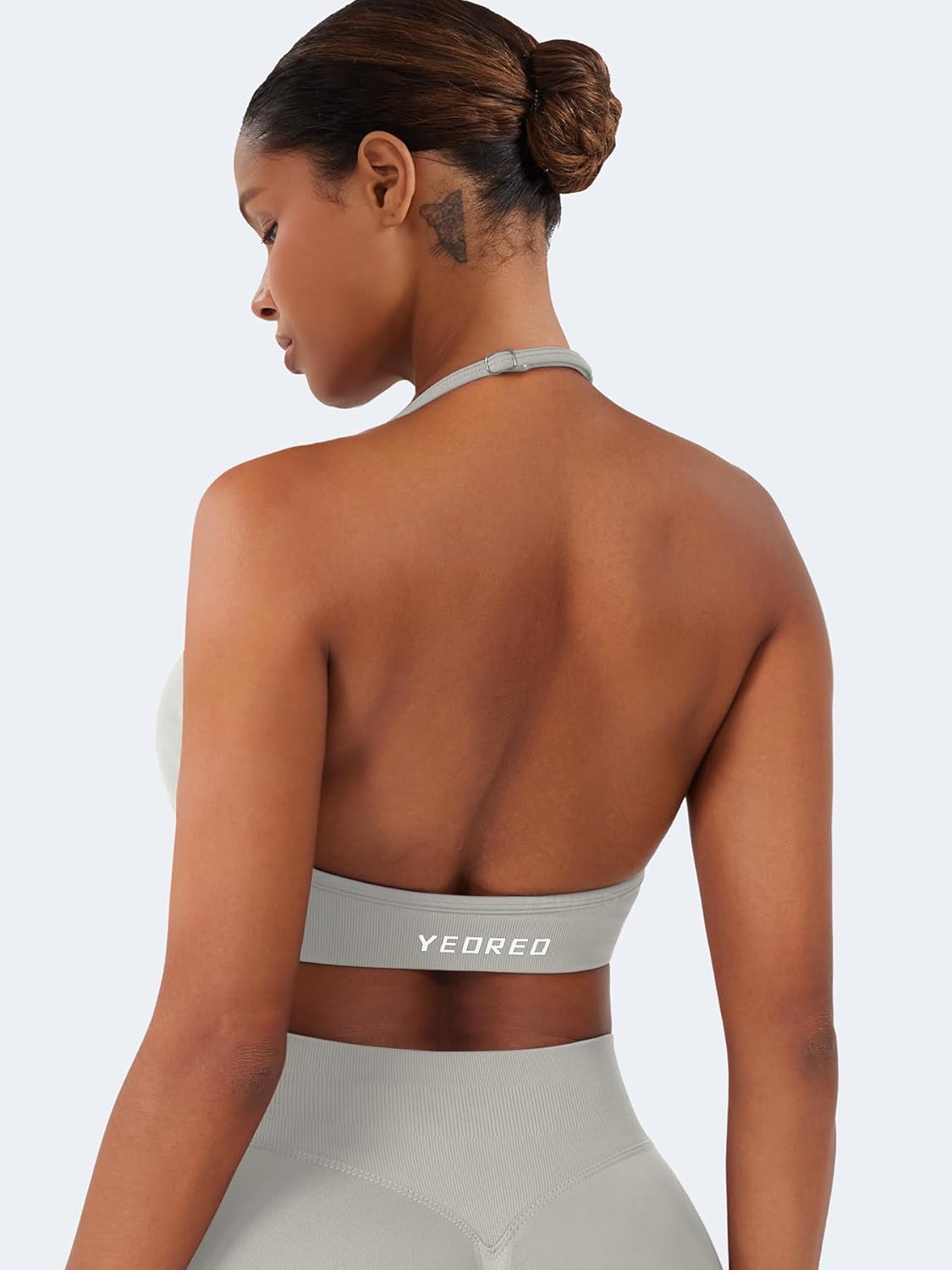 YEOREO SoftHue Women Halter Sports Bra Impact Longline Strappy Bra V Neck Padded Open Back Workout Gym Crop Top - Image 4