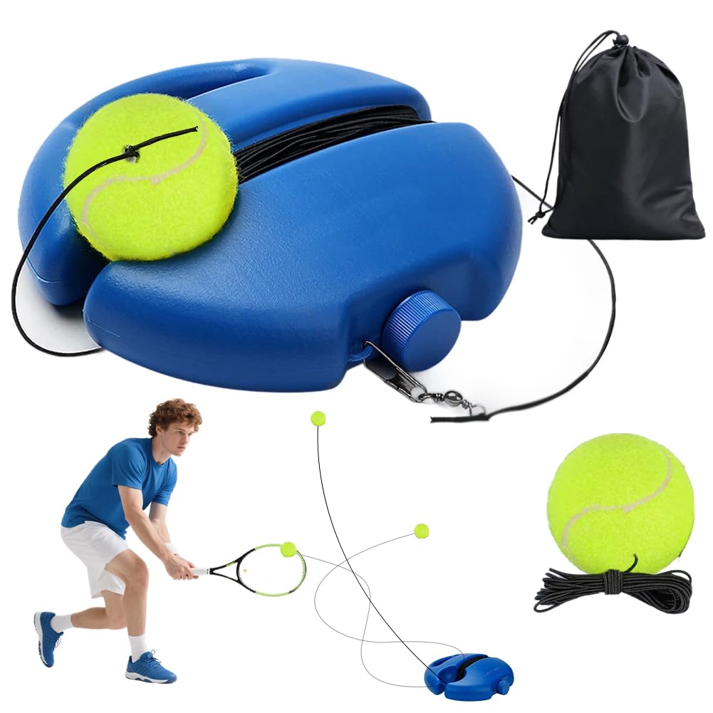 Set allenamento tennis, base per allenatore con 2 palline da tennis, attrezzatura da tennis portatile, allenatore per palline da tennis con corda, set allenatore di tennis per esterni, giardino, parco