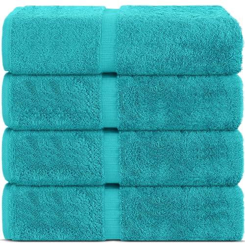 Chakir Turkish Linens 100% Cotton Premium Turkish Towels for Bathroom | 30'' x 60'' Large Bath Towels (4 Piece, Aqua)