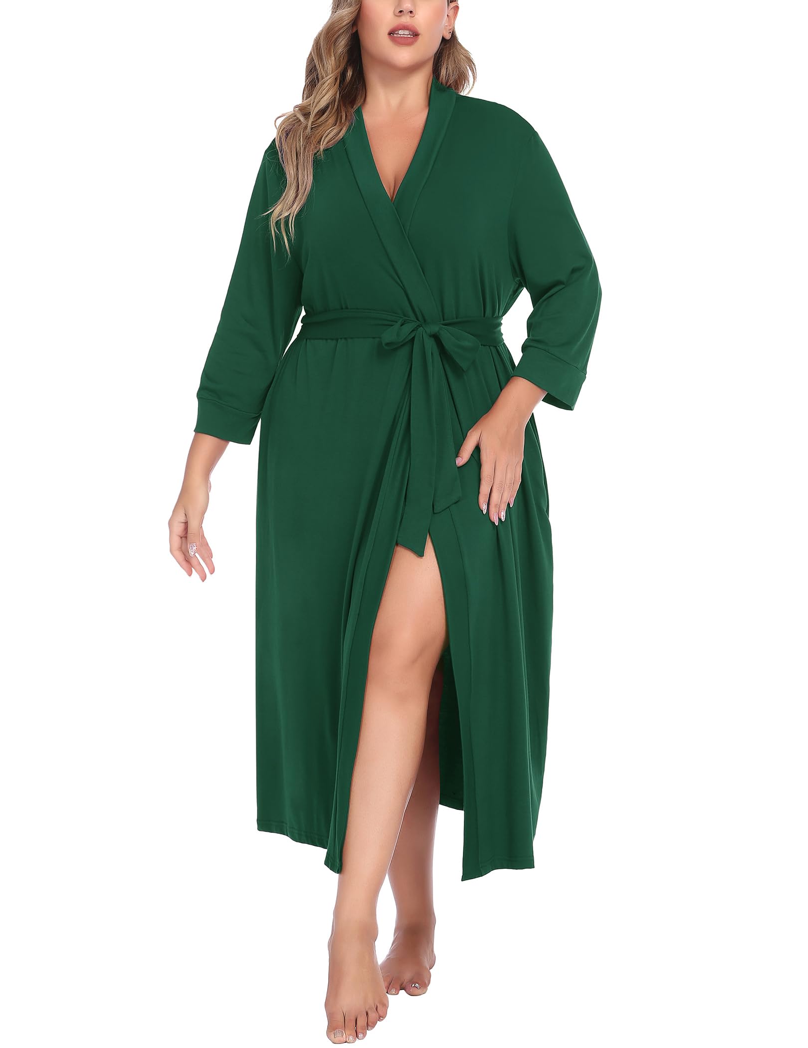 IN'VOLAND Womens Plus Size Kimono Robes Long Knit Bathrobe V Neck Ladies Loungewear Lightweight Soft Sleepwear 1X-5X