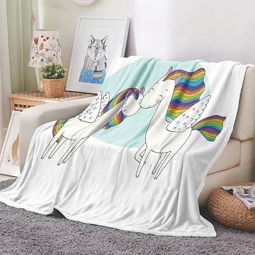 EHOMERY Coperte KPOP Copriletto Estivo Una Piazza E Mezza Coperta Estiva Fresca Copriletto 1 Piazza E Mezza Estivo Unicorno Cartone Animato Coperta da Campeggio Blu 150x130cm