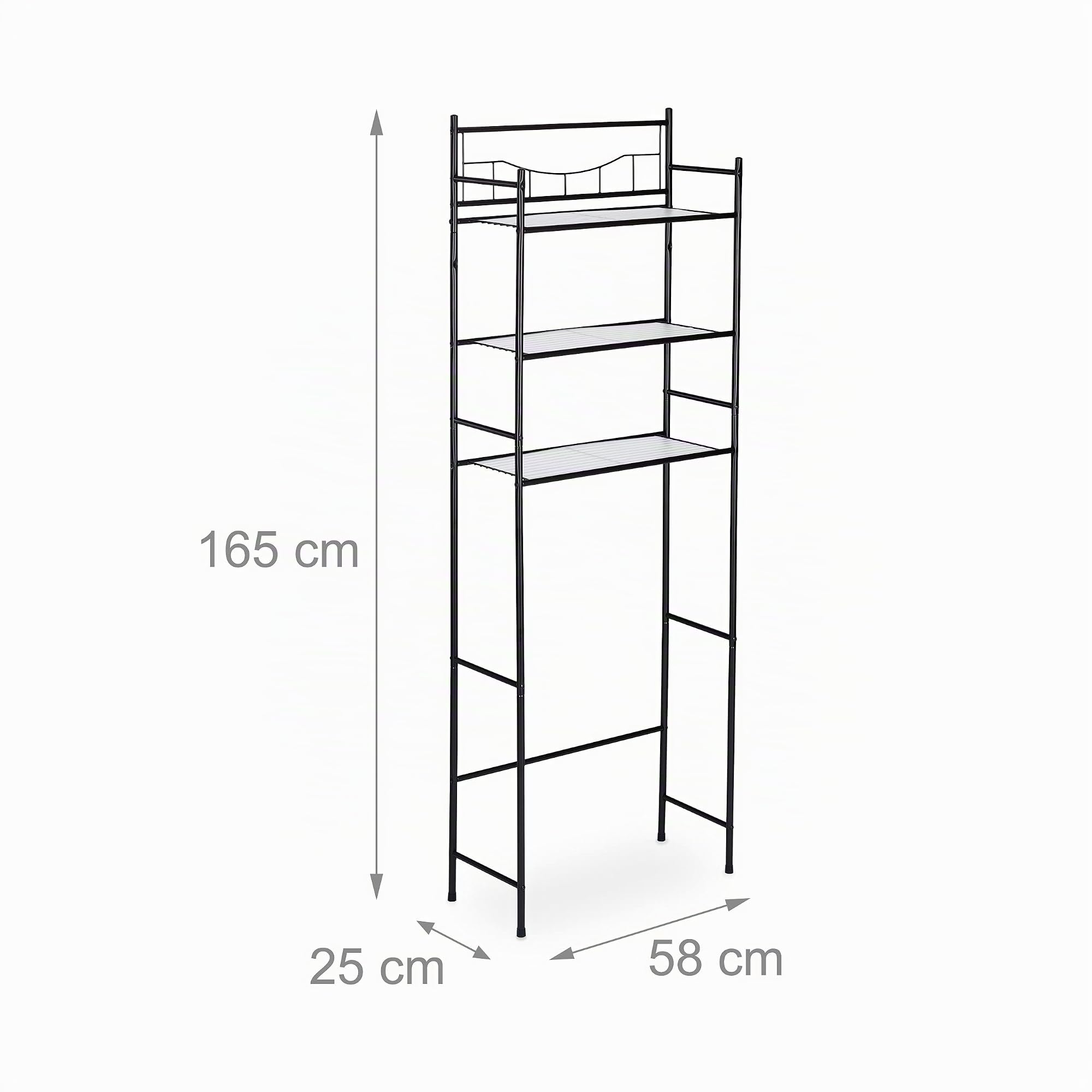 Relaxdays Mobile per Lavatrice in Metallo, 3 Scaffali Bagno, Lavanderia, Sopra WC e Asciugatrice, HLP 165x58x25 cm, Nero