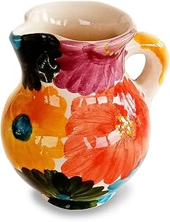 Ceramiczny, ręcznie malowany słoik"Primavera" | słoik z uchwytem do kremów | sosjerka do sosów i winegretów | unikalny wzór | błyszczące szkliwo | nalewak do mleka lub soków | 400 ml