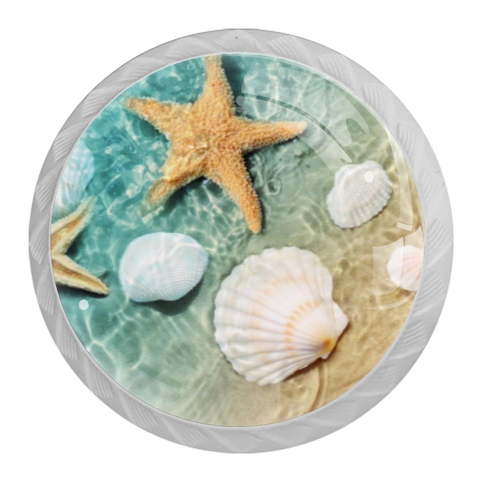 Tqmspg 4 Pieces Drawer Pulls Tropical Beach Seashell Door Knobs Dresser Handles for Kitchen Wardrobe Cupboard Hardware Furniture