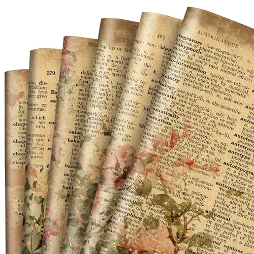 12 Sheet Vintage Floral Wrapping Paper Retro Newspaper Kraft Gift Wrap Bulk Folded Flat Rose Flower Craft Art Paper for Party DIY Wrapping Supplies 19.7 x 27.6 Inch