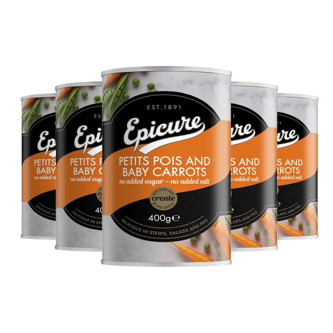 Epicure Petit Pois & Baby Carrots, Tinned Vegetables in Water with No Added Sugar and Salt, 400 g (Pack of 12)
