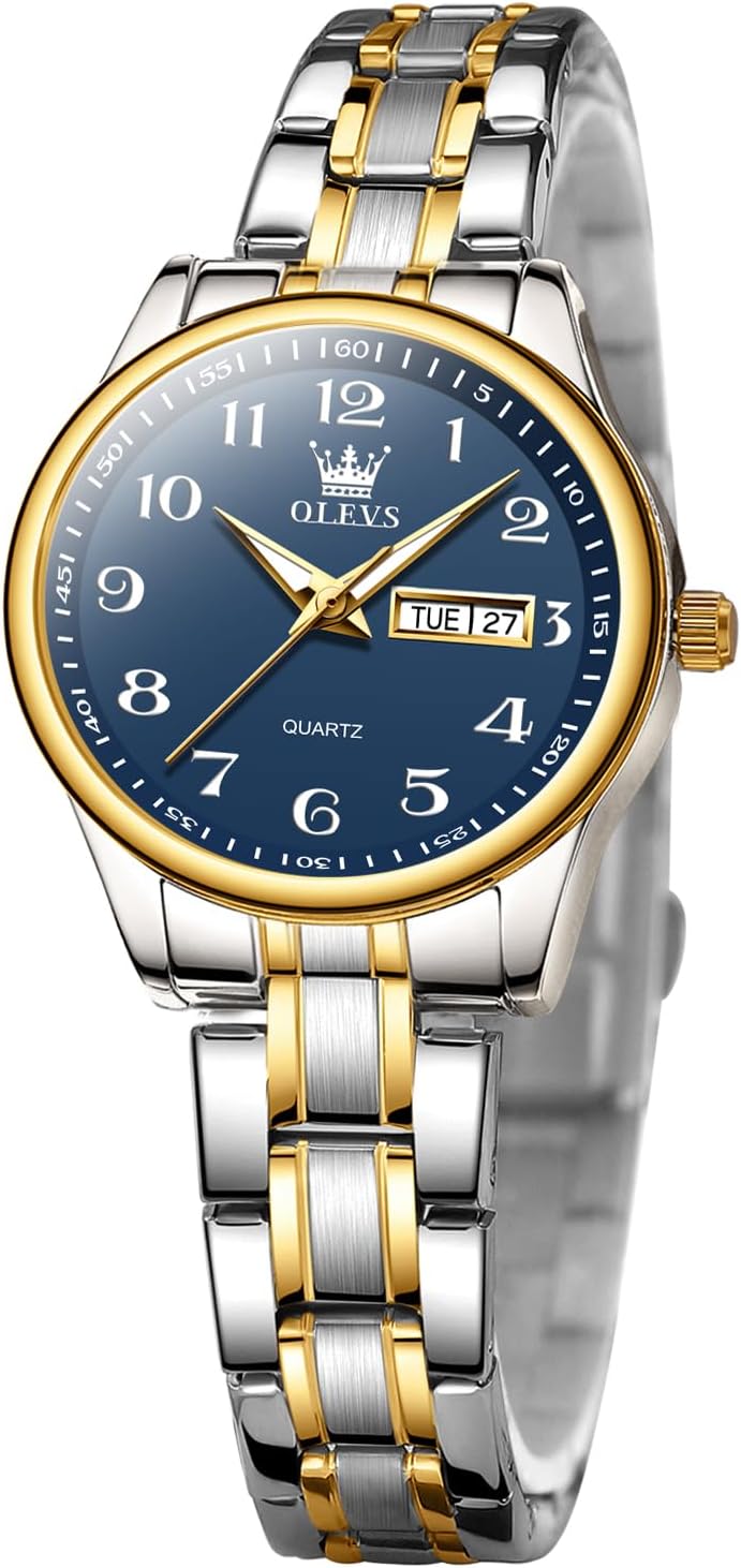 Women Watches Business Dress Female Ladies Small Wrist Watch Gold Silver Tone Stainless Steel Band Analog Quartz Day Date Waterproof Watch