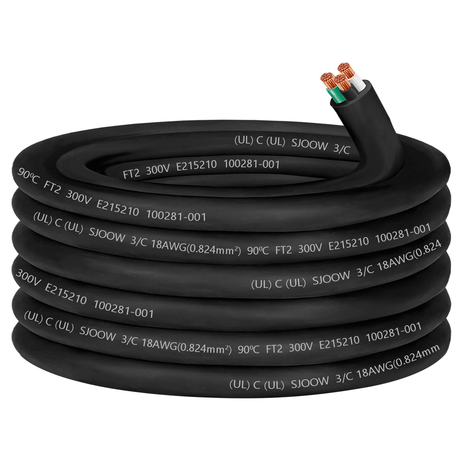 18/3 18 Gauge Wire SJOOW Wire 3 Conductor 18 Gauge Electric Portable Power Cable 300V 5A SJOOW Bulk Cable for Mini Split Air Conditioner HVAC/Heat