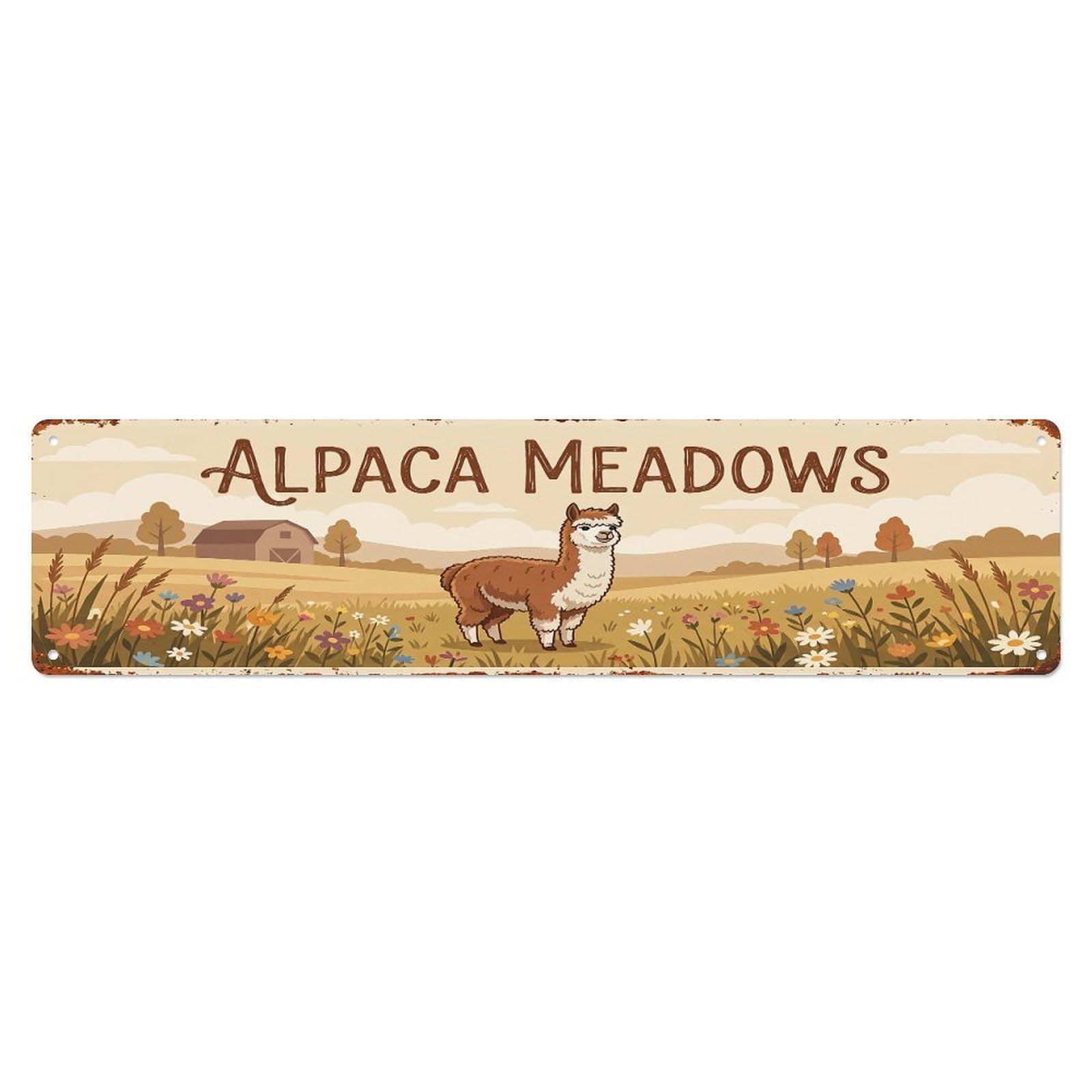 Vintage Alpaca Farm Scene Alpaca Meadows Metal Tin Sign
