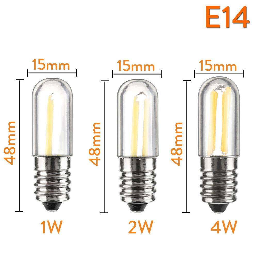 1fortunate lights, Paquete de 10 bombillas LED COB for frigorífico AC220V Mini E14 1W/2W/4W, bombillas de filamento for congelador, lámpara LED for cocina(Cold White,E14 220V 4W)