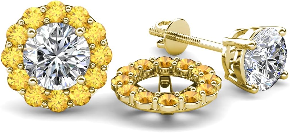 Round Citrine 0.40 ctw Halo Jackets for Stud Earrings in 14K Yellow Gold.