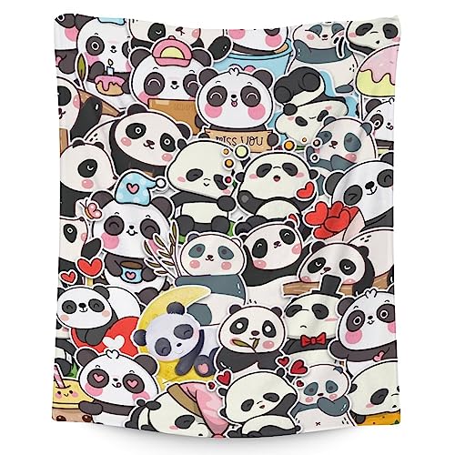 Panda Blanket Gifts - 60"x80" Cute Throw Blanket for Kids, Adults - Black Soft Fuzzy Blankets for Bed, Couch & Living Room