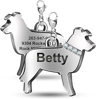 Custom Dog Tags Personalized Stainless Steel Pet ID Engrave Name Number Address on Both Sides Border Collie Shape with Crystals Glitter Supplies Gifts