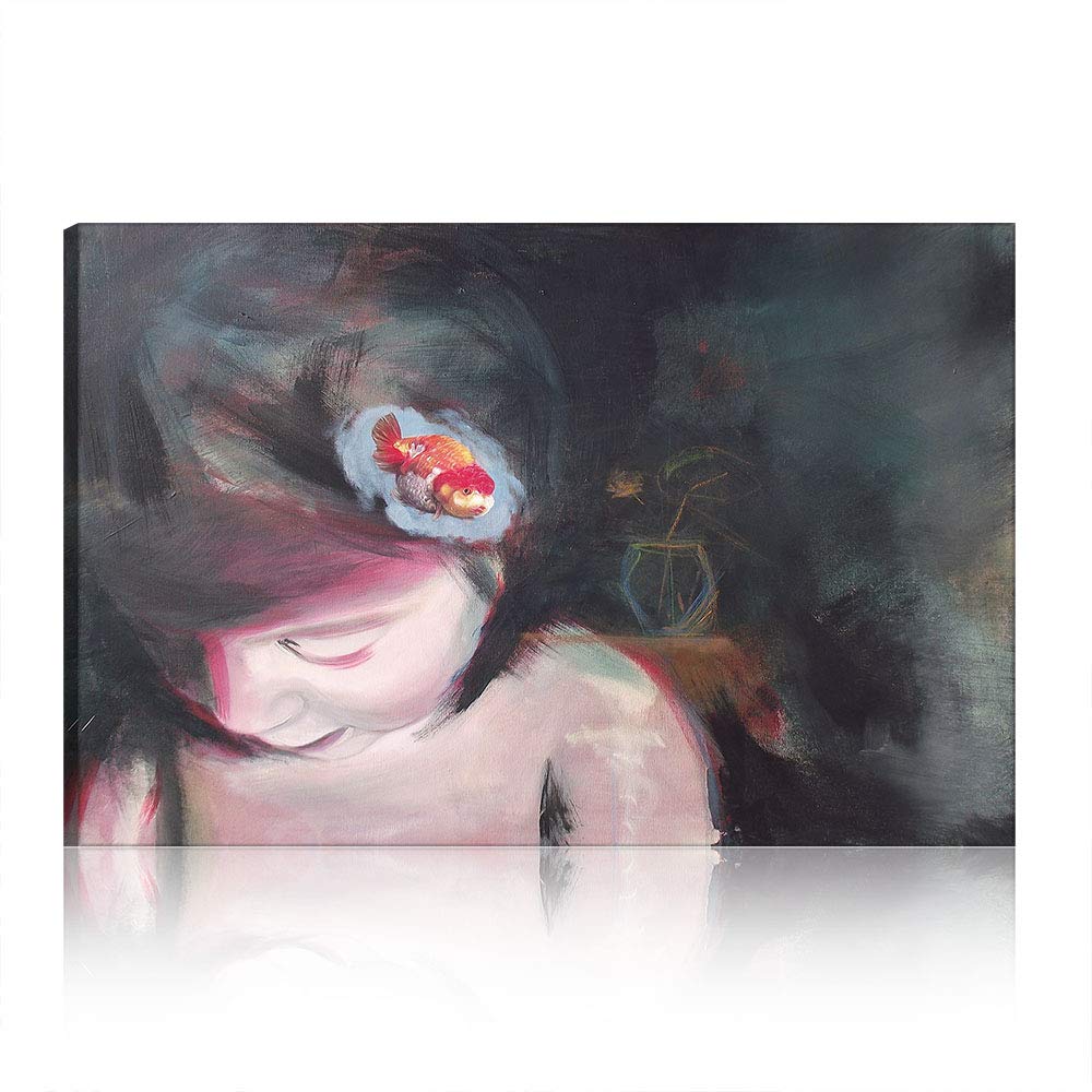 Peinture poisson rouge fille abstrait pour sublimer les murs du salon
