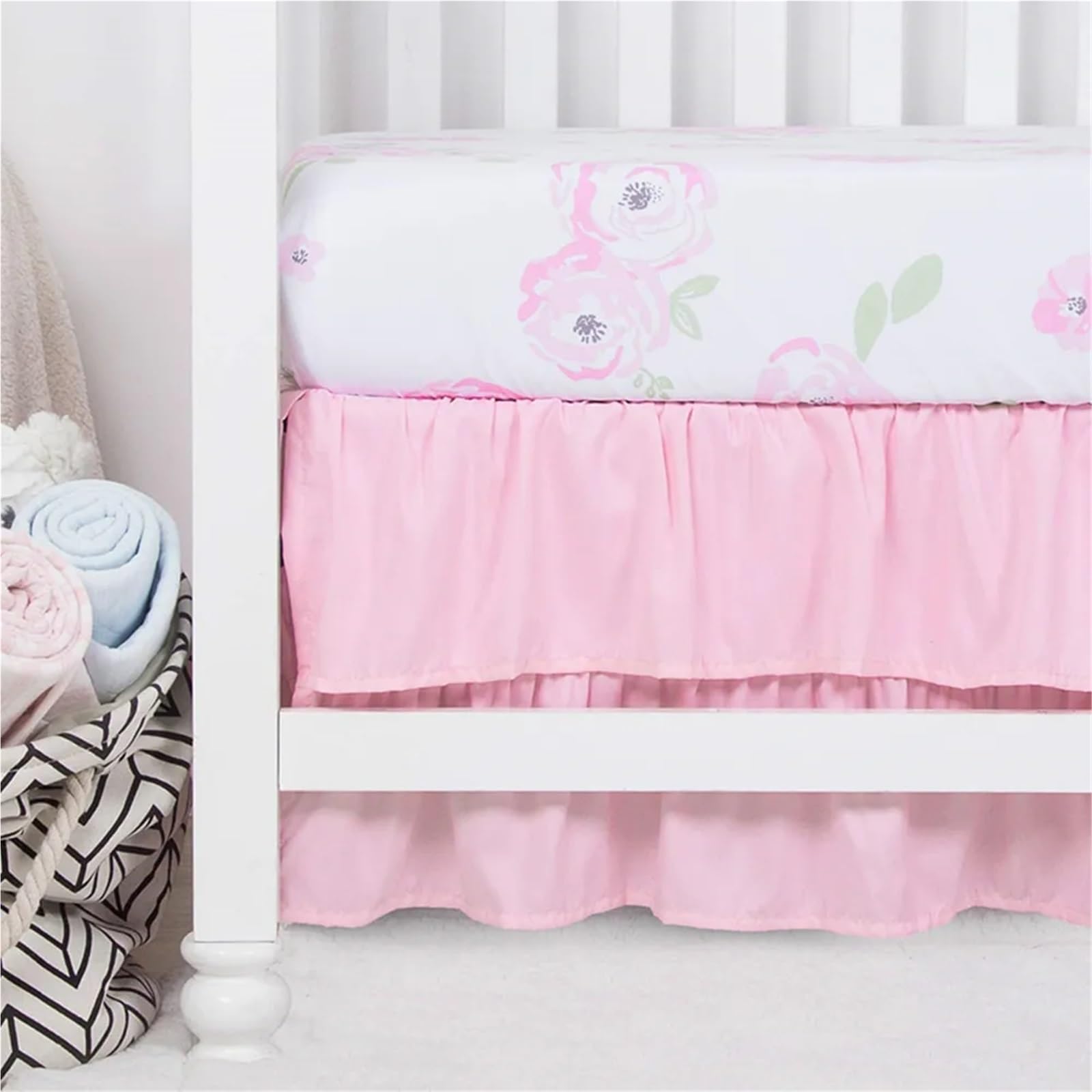 Jupe de lit bébé Jupe de lit Berceau à Volants Doux Double Couche avec Surface - Couvre-lit for Tout-Petits for Filles et garçons(Pink,60x120x36cm)