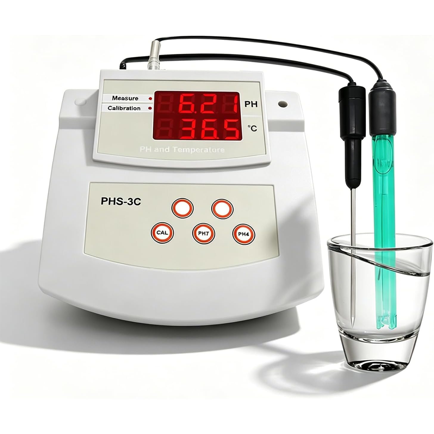 Benchtop Lab - Misuratore di acidità da tavolo, con display a LED e supporto, 2 elettrodi PH/Temp, calibrazione automatica a 2 punti, per acquario, laboratorio