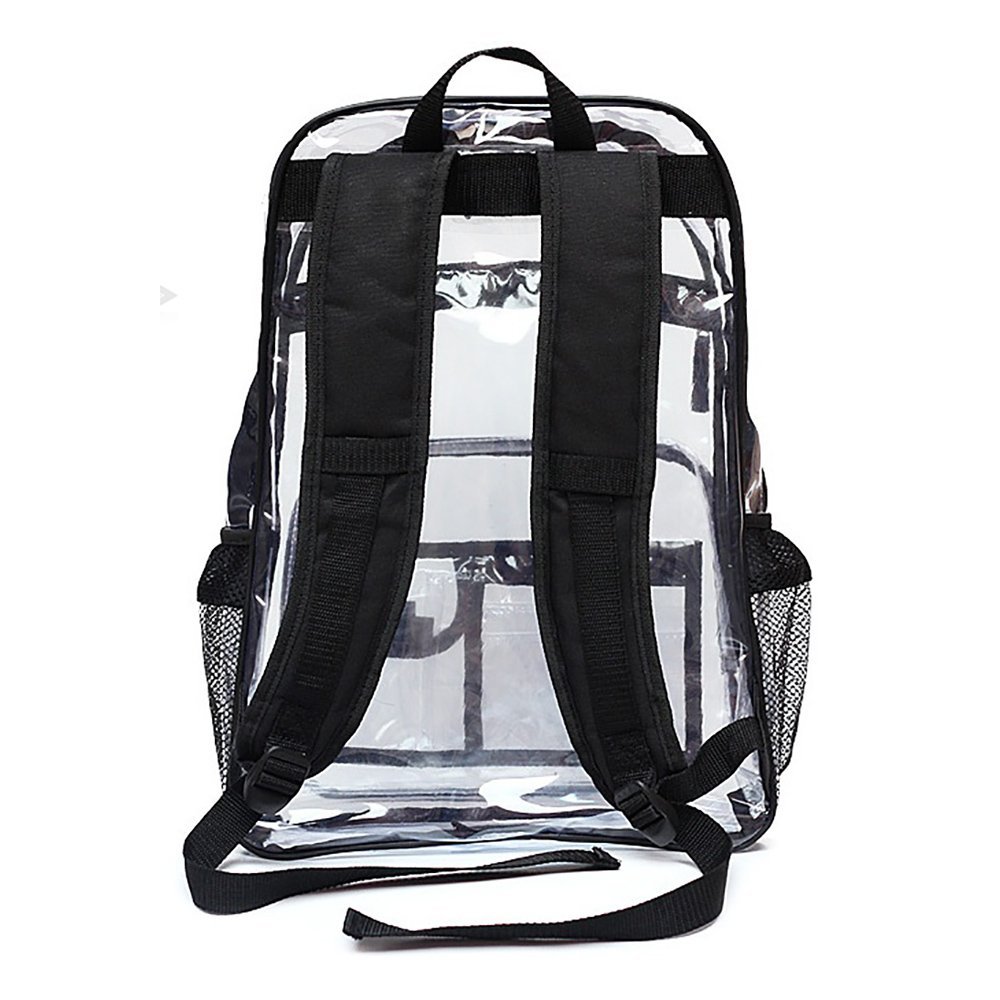 Borse trasparenti Zaino trasparente Heavy Duty Vedere Attraverso Zaino Stadio Approvato Daypacks per Lavoro Viaggio, Finiture trasparenti e nere, 11”L x 5.9”W x 16.5”H