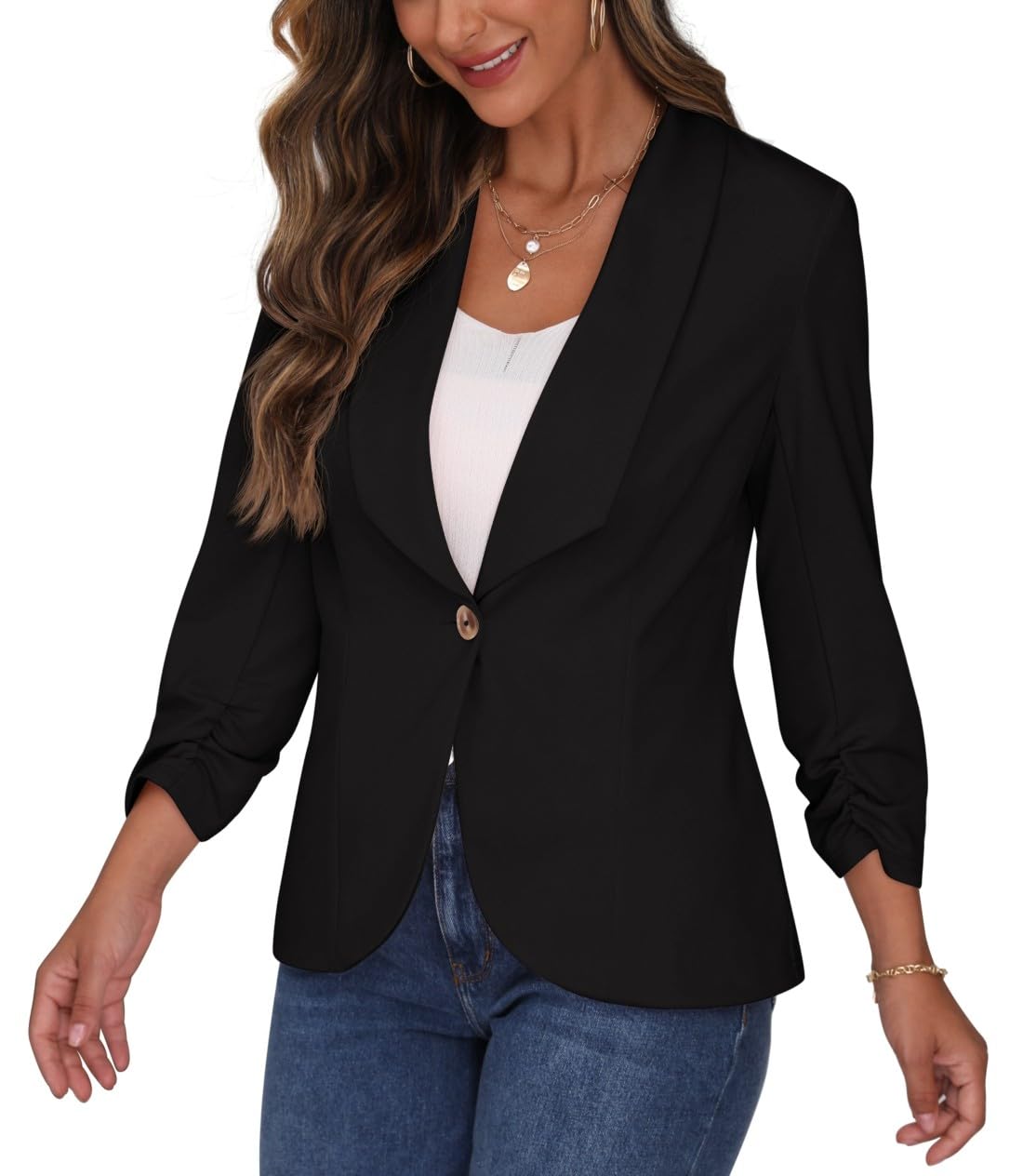 PrinStory Blazer Damen Sportlich Elegant 3/4 Ärmel Blazer Büro Geschäft Dressy Jack Outfits