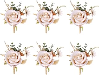 Ansofi Boutonniere Set of 6 Champagne Gold Groom Boutonniere for Men Wedding Ceremony Anniversary Formal Dinner Party Prom Suit Decorations