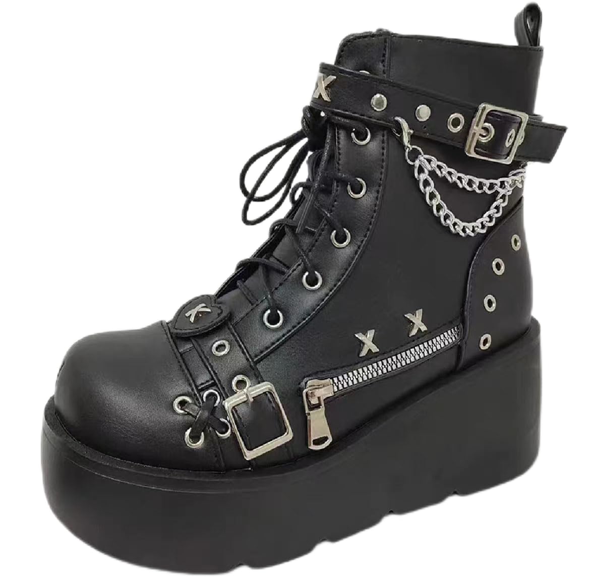 Punk Punk Metalen Ketting Chunky Platform Enkellaarsjes Vrouwen Winter Punk Punk Metalen Ketting Chunky Platform Enkellaarsjes Vrouwen Winter