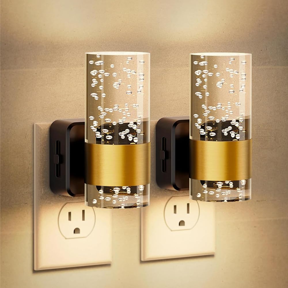 Rnpkz ‎Warm White 2 Pack Night Light Plug In Wall, Led Night Light Plug In Wall With Dusk To Dawn Sensor, Adjustable Brightness 0-100Lm, 3000K Warm White, Modern Plugin Night Lights For Hallway, Bedroom, Stair
