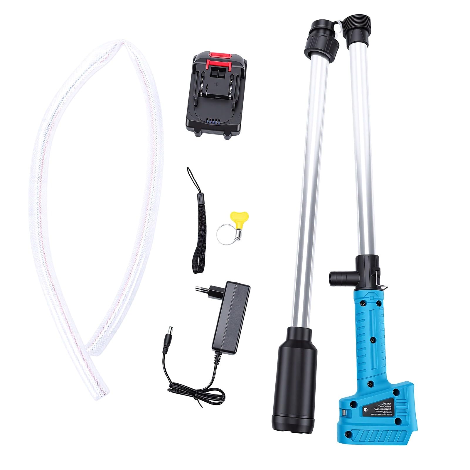 Fockety Kabellose Wasserpumpe, Batteriebetriebene Transferpumpe, Kabellose Stick-Transferpumpe mit Geschwindigkeitsregelung für Pool, Garten, Teich, Boot, Keller, Wohnmobil, Regeneimer (EU-Stecker)