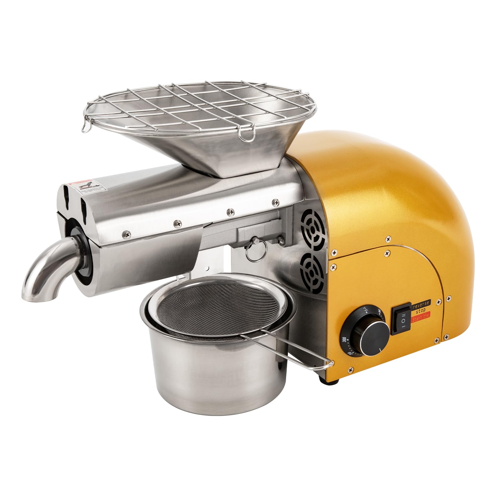 Oil Press Machine, 1800w Automatic Electric Oil Maker for Home, Commercial Hot and Cold Oil Press Machine with Cooling Fan&Window, Temperature Max 572°f, Slagging Elbow, Protective Glove