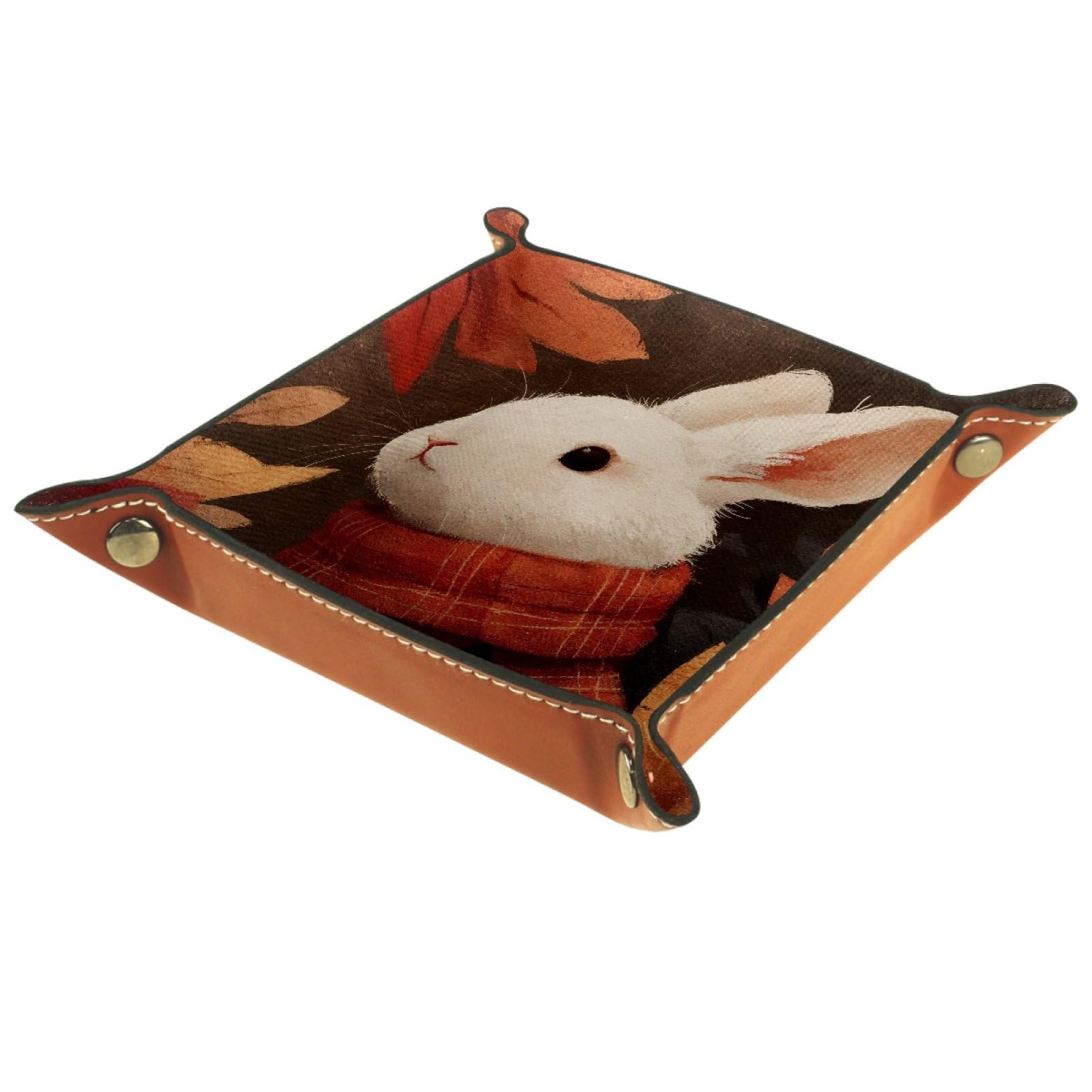 VAPOKF Maple Leaf Rabbit Portable Dice Rolling Tray, Microfiber Leather Dice Holder Game Box for D&D, RPG, Table Games or Desktop Phone Key Storage, 20.5 × 20.5 cm
