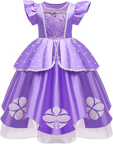 CinheyU Vestido de cumpleaños de princesa Sofía Rapunzel para niñas, disfraz de Halloween, desfile, Navidad, fiesta de noche, baile