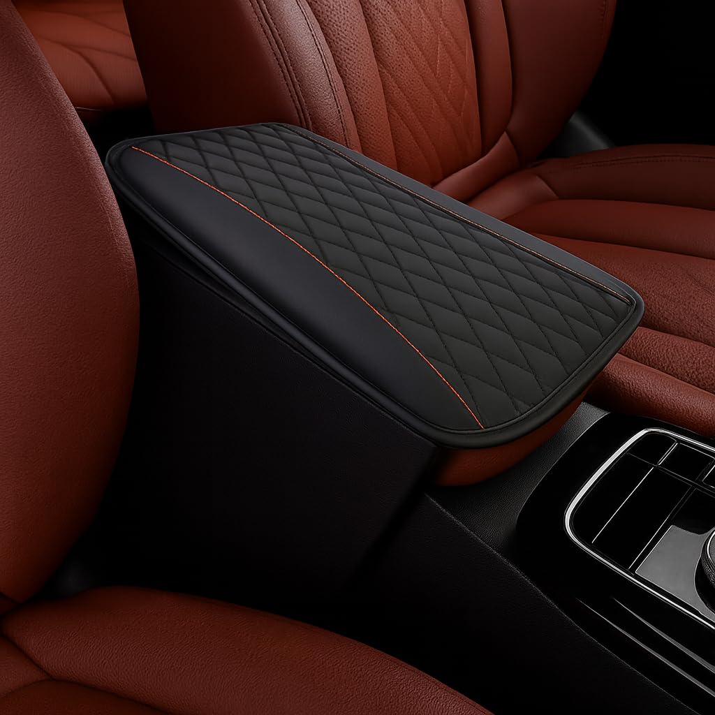 Universal Car Center Console Cushion Pad 19x31cm, Waterproof PU Leather Armrest Cover Protector
