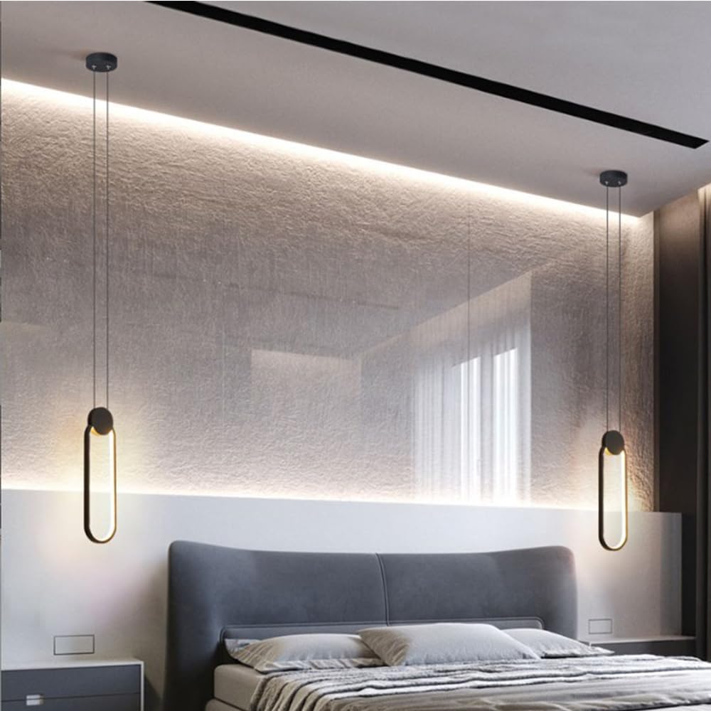 2 Pezzi Lampadario 11W LED Moderna Lampada a Sospensione in Alluminio Lampada da soffitto Creativa per Cucina Sala da pranzo Soggiorno Camera da letto, nero