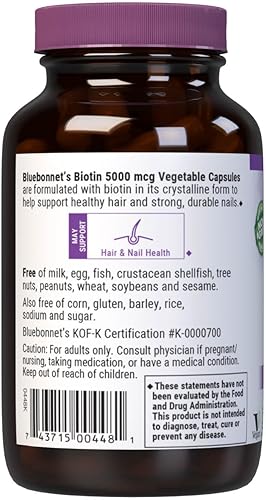 Miniatura 10 de Bluebonnet Nutrition Biotin 5000 cápsulas vegetales Mcg la biotina es una vitamina B que ayuda a hacer queratina vegana vegetariana sin OMG sin